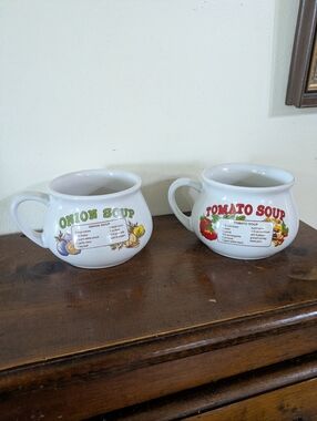Vintage Dat'l Do-It Recipe Soup Mug Set - Tomato & Onion  Farmhouse Cottagecore